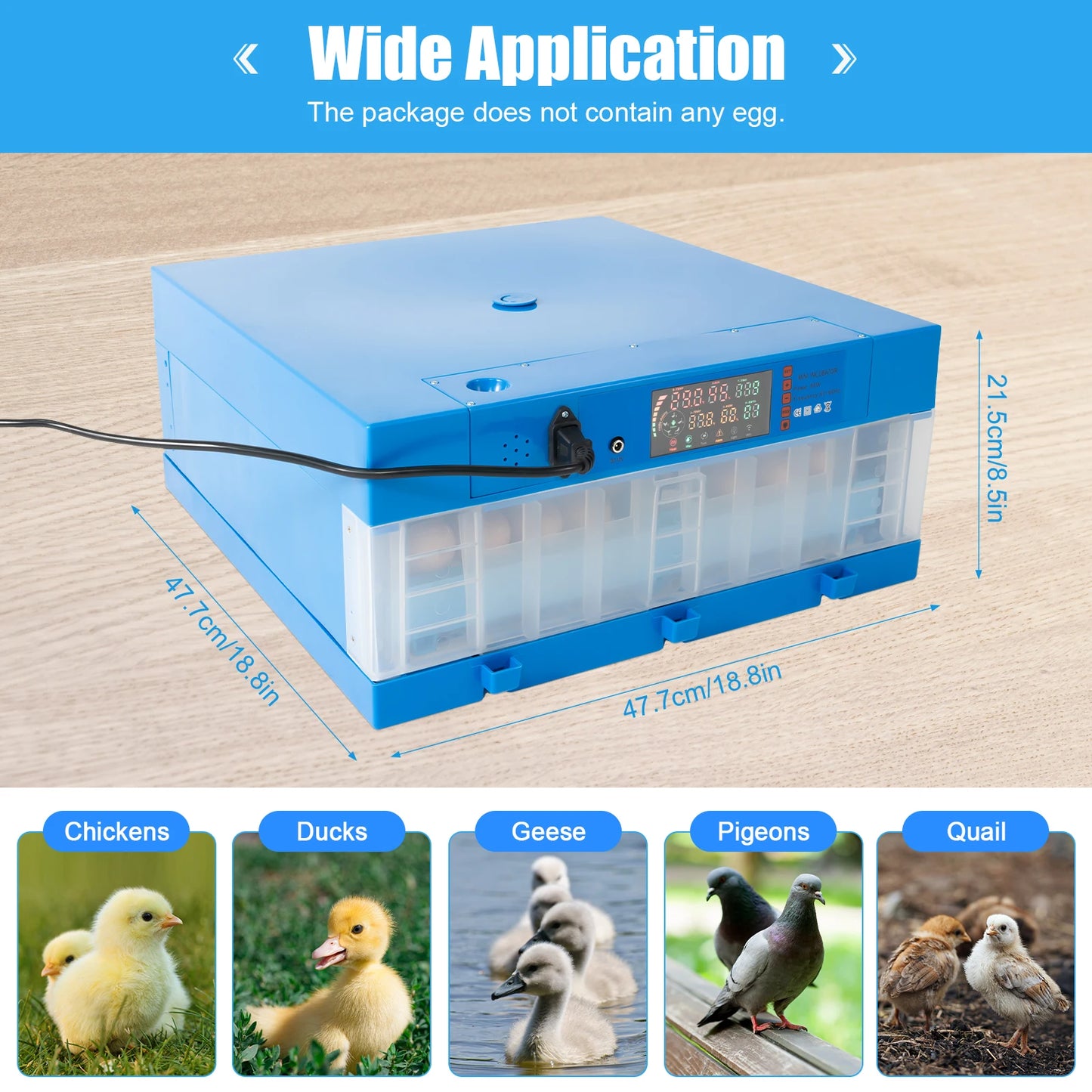48 Egg Incubator With Automatic Turner Dual Power AC110V DC12V