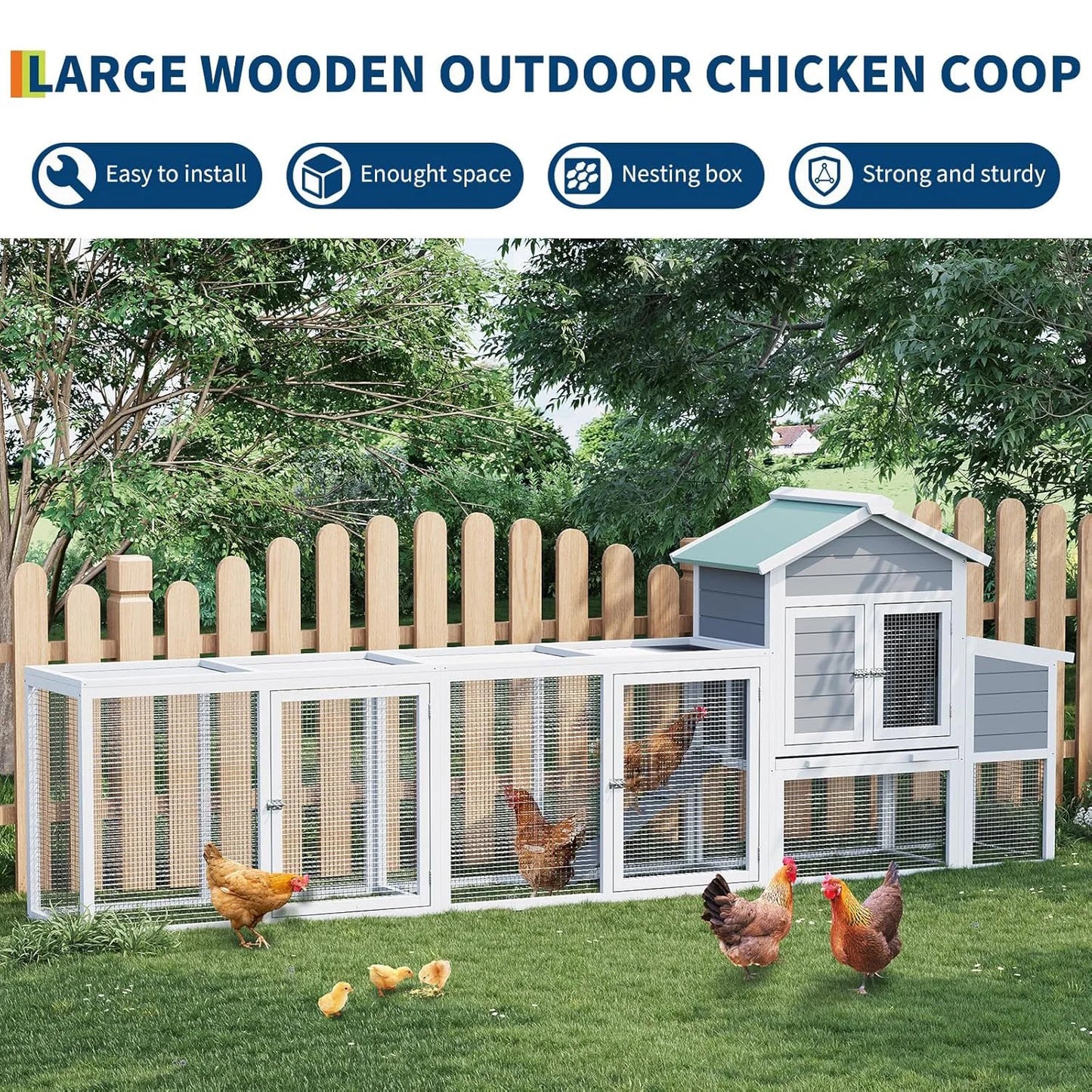 HiMISS Weatherproof Wooden Chicken Coop With Run For MultiPet Poultry