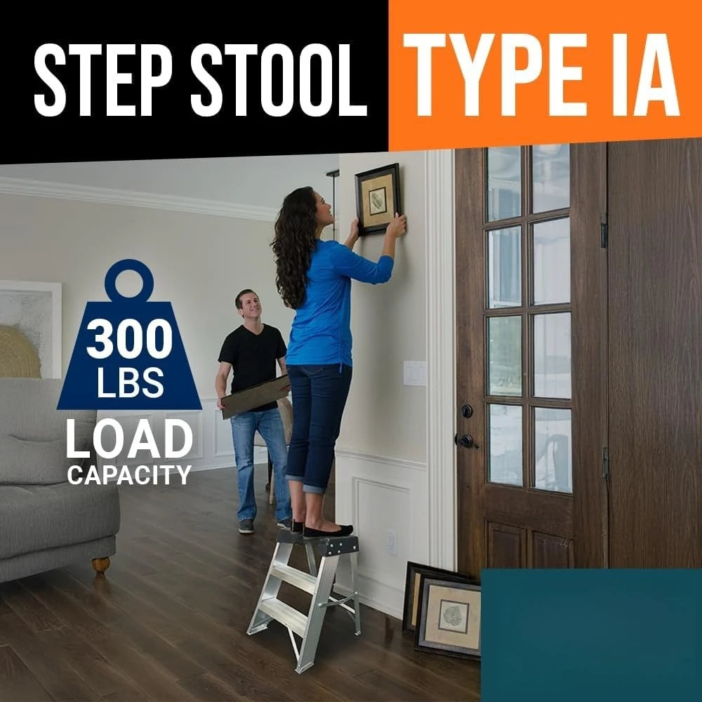 2-Foot aluminum step stool, Type IA industrial, 300 lb load capacity