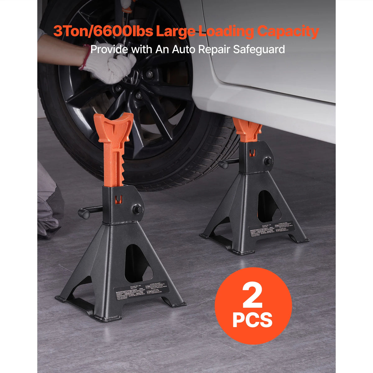 Jack stands, orange steel, heavy-duty, 3–6 ton capacity, 2 pcs