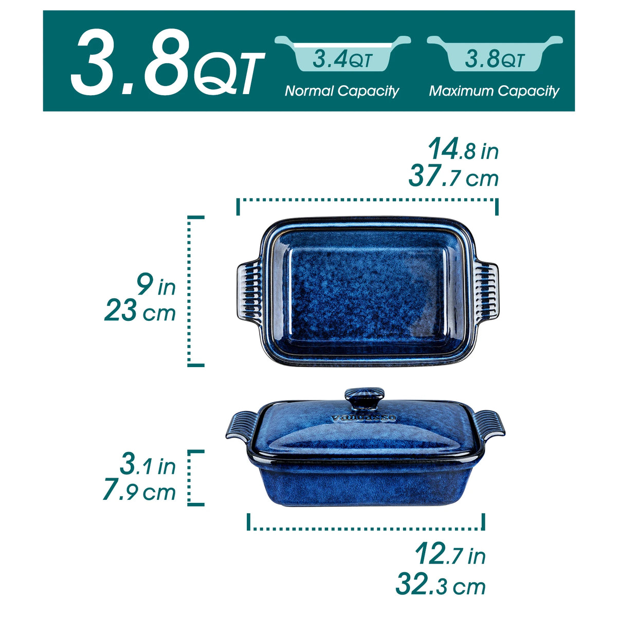 Malacasa Starry Stoneware Casserole 3.8 Quart Blue