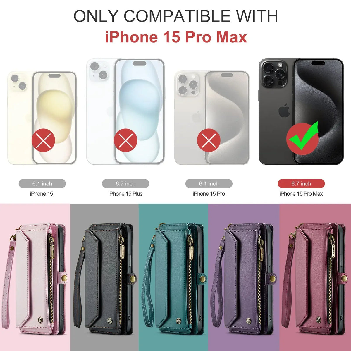 Crossbody wallet case by S And B Enterprise for iPhone 15 Pro Max and other models, RFID-blocking 7-card holder