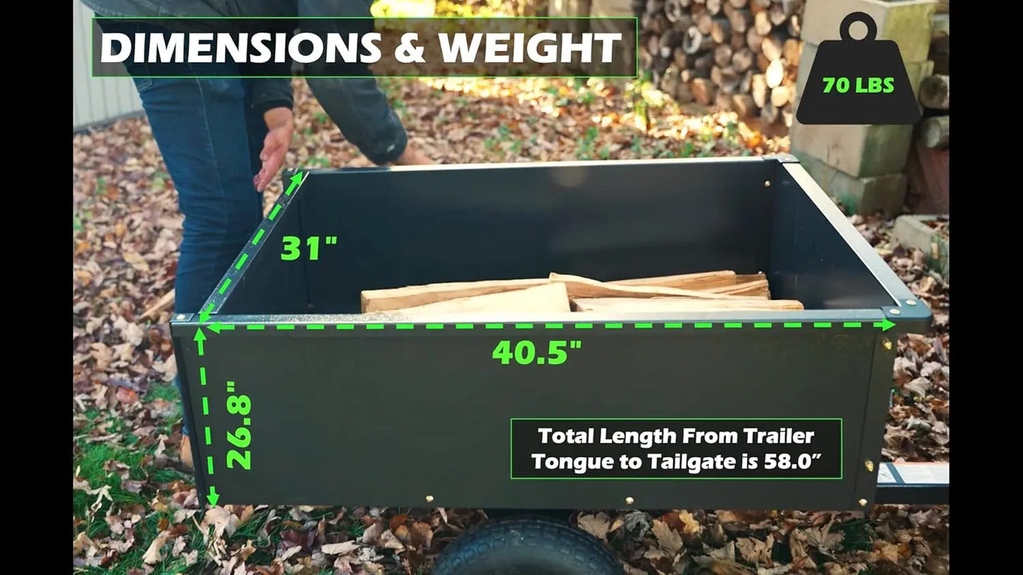 XMSJ Heavy Duty Tow Behind ATV Trailer DumpCart Garden Utility