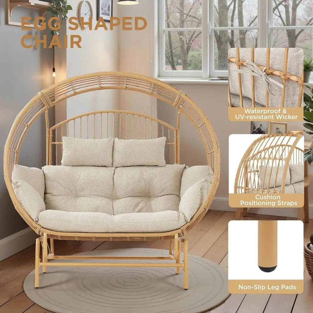 Two-Person Wicker Glider Chair With Cushions For Outdoor Patio Garden