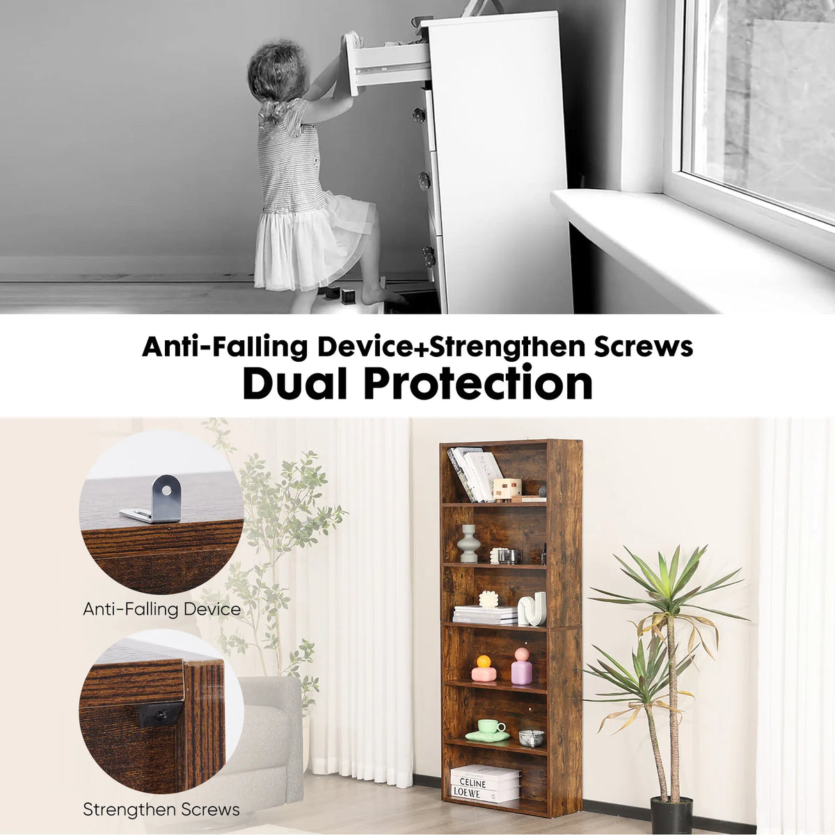 JHK 6 Tier Wooden Shelf Bookcase by S And B Enterprise