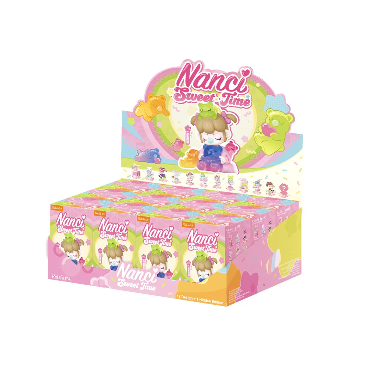 Rolife Nanci Sweet Time blind box display in pink pastel with 12 designs + 1 hidden edition