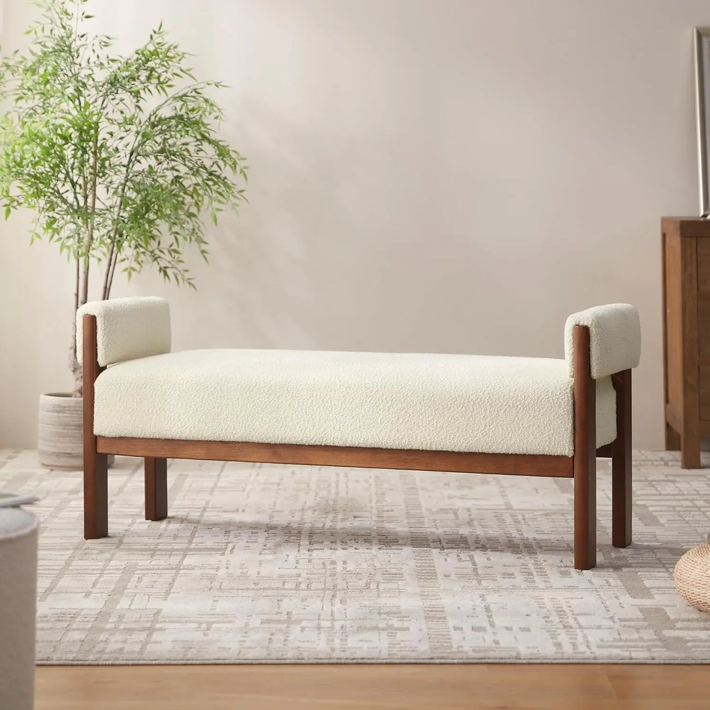 End Of Bed Upholstered Bench With Arms And Wood Frame