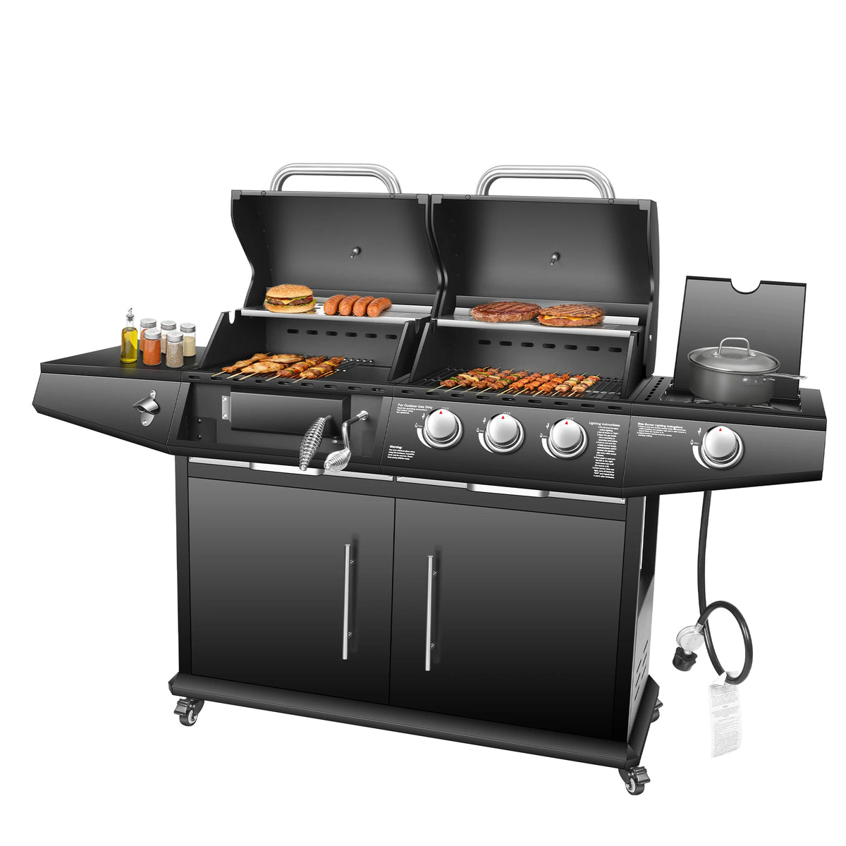 Dual Fuel Gas And Charcoal Grill With Side Burner 40,000 BTU by S And B Enterprise