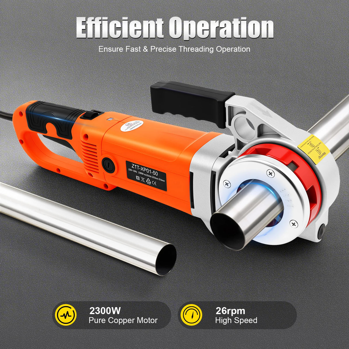 S And B Enterprise 2300W pipe threading machine; orange electric tool with 6 dies for 1/2–2 in galvanized pipe