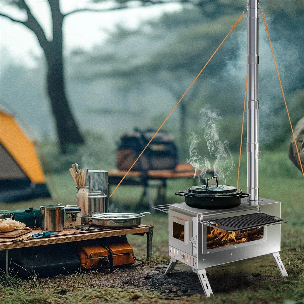 Wood Burning Portable Tent Stove With 6 Stainless Chimney Pipes by S And B Enterprise
