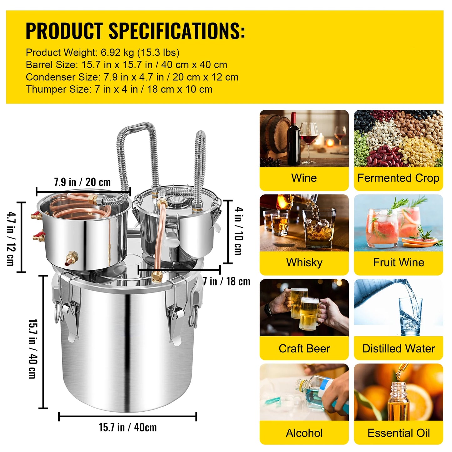 SucceBuy Alcohol Distiller Stainless Steel Moonshine Equipment