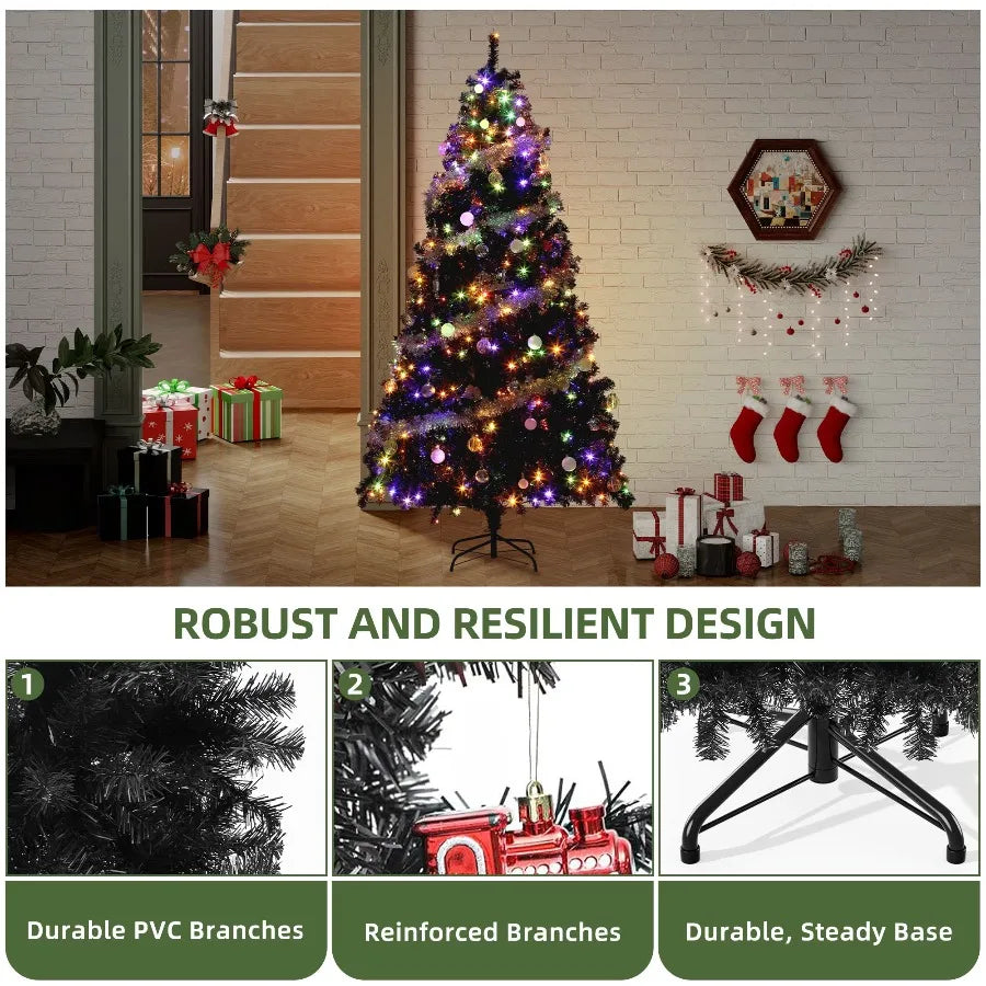 Uforic 6ft pre-lit artificial pine Christmas tree with 818 branch tips, 250 lights, remote control, black stand