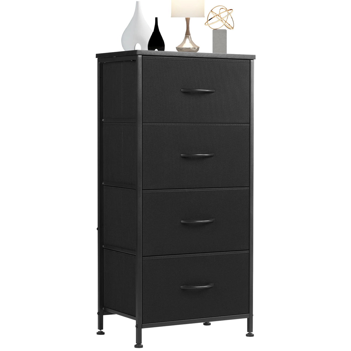 JHK dresser with black fabric drawers and steel frame, 4-drawer bedroom storage cabinet