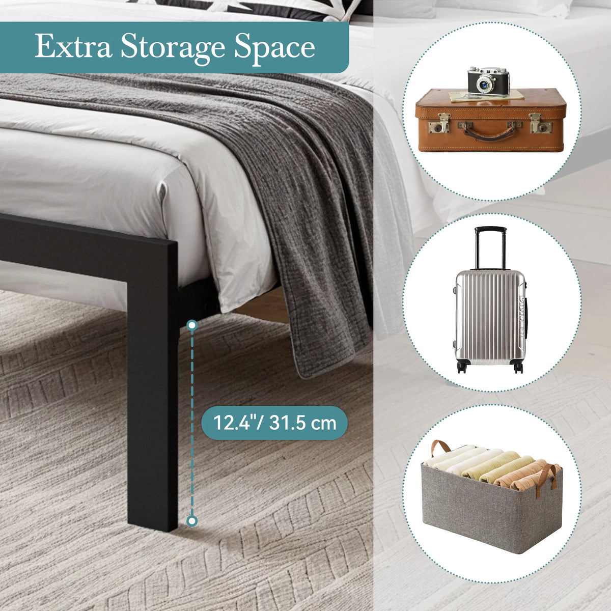 HOOMICH Metal Bed Frame With Upholstered Headboard Linen by S And B Enterprise