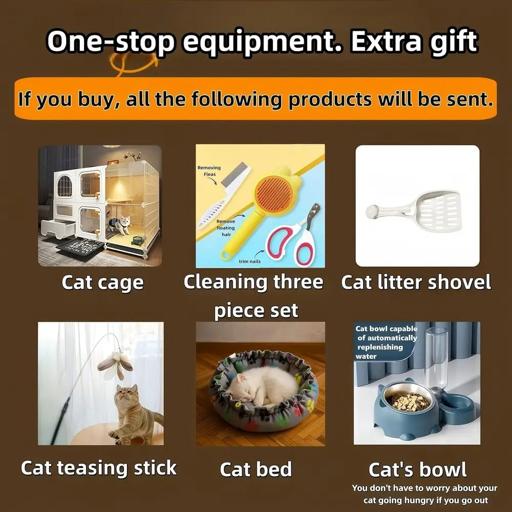 Indoor Cat Cage With Litter Box, Bed, Bowl, Wheels