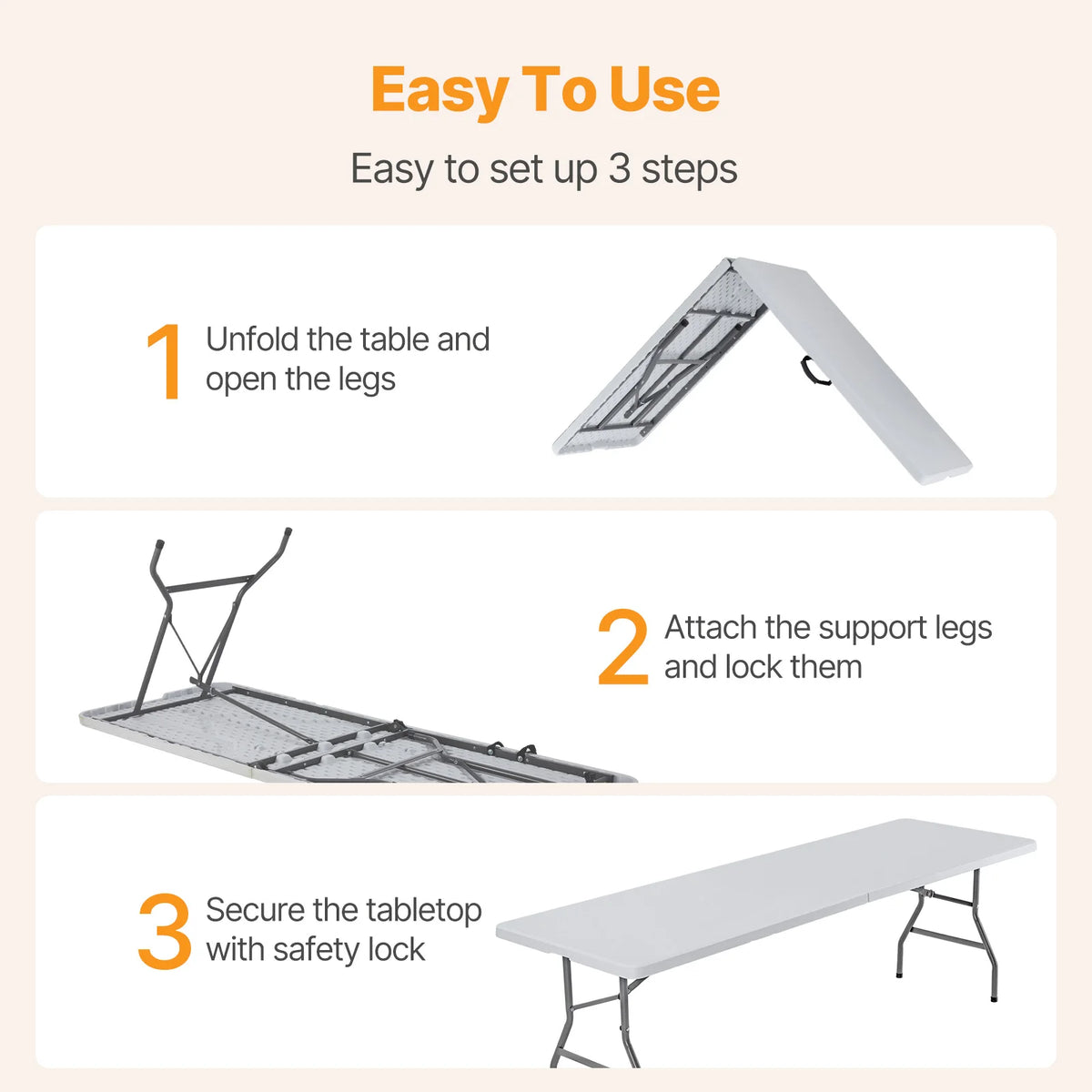 MCQ 6–8 ft folding picnic table by S And B Enterprise; gray outdoor foldable table with carrying handle