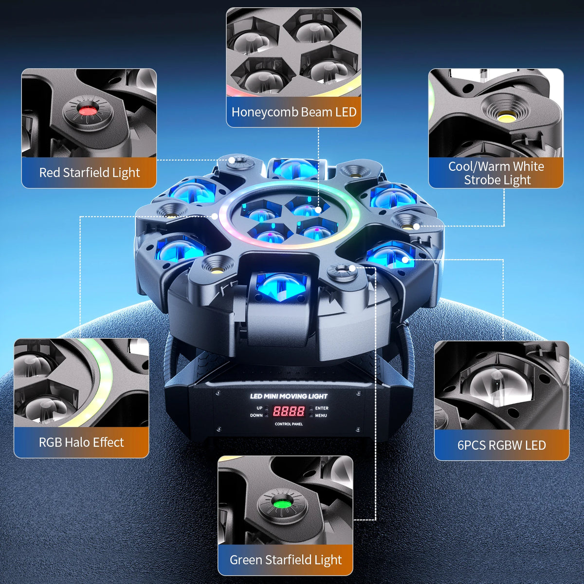 Fieryzeal 150W 6-Arm RGBW Beam Moving Head Light by S And B Enterprise
