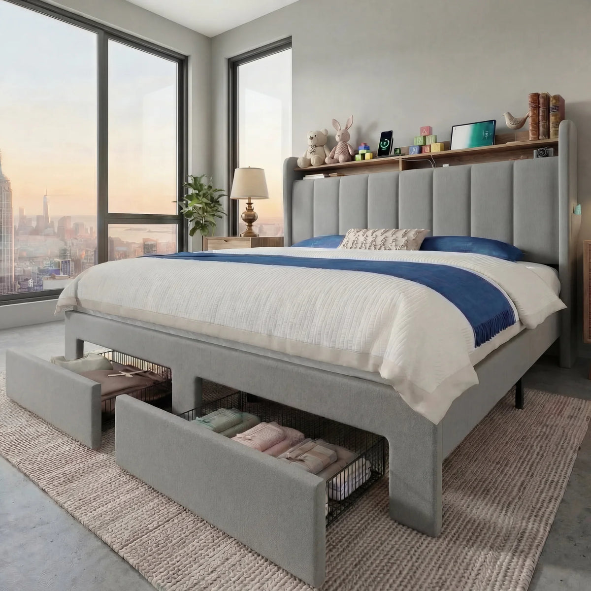 HOOMIC Bed Frame With Storage Drawers, Shelves, And LED Lighting by S And B Enterprise