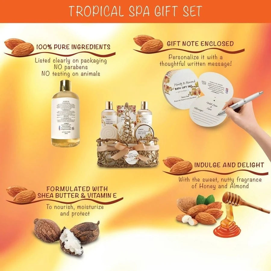 Honey Almond Scent Luxury Bath And Body Set Shower Gel