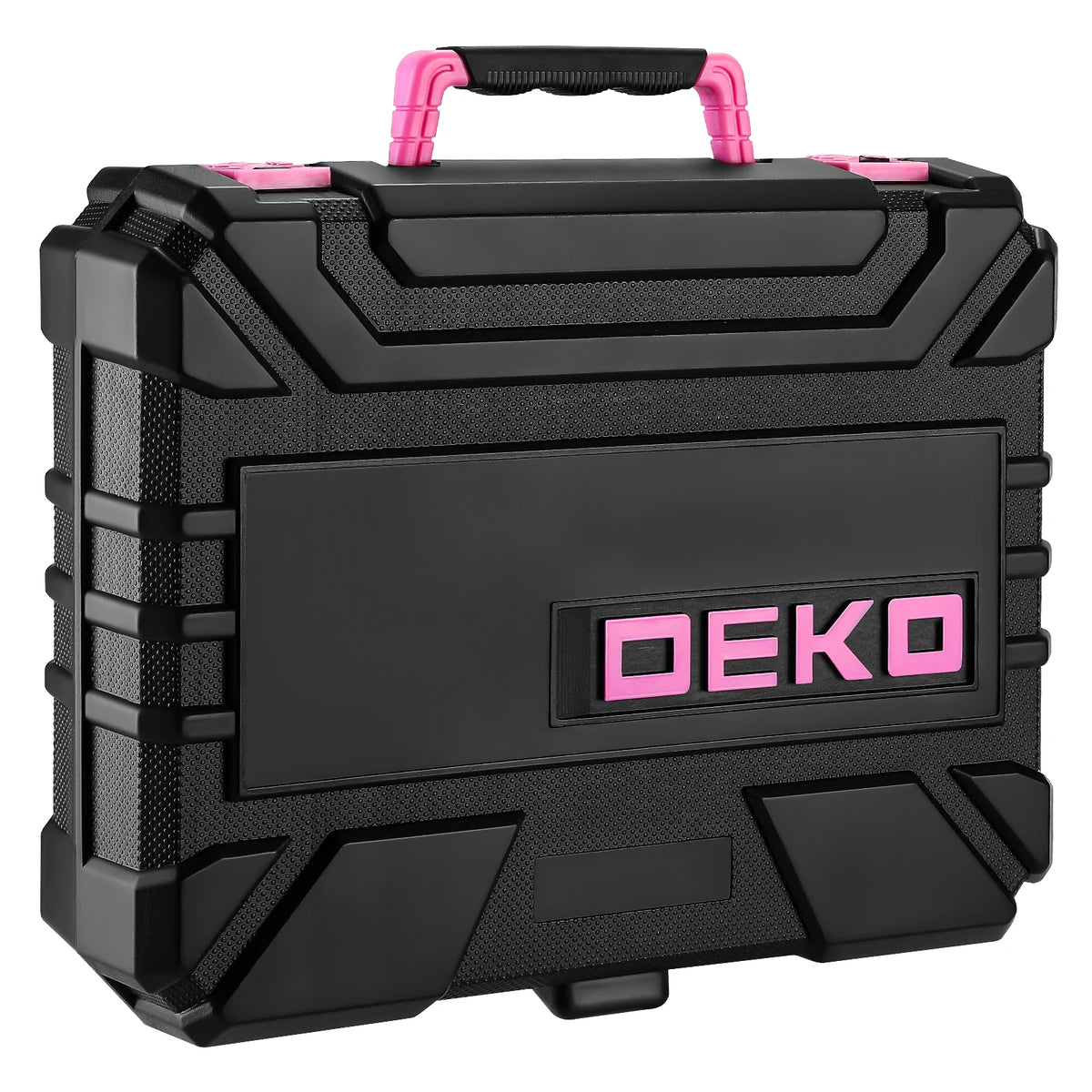 DEKO 126Pcs Power Tool Combo Kit in black rugged case with pink accents and logo