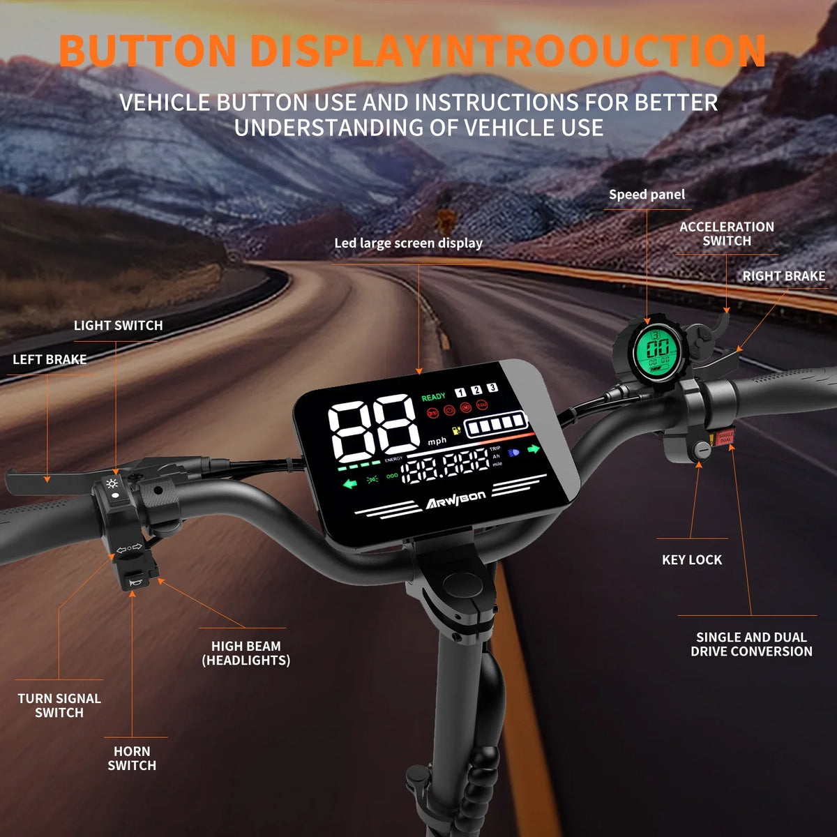 Arwibon 5600W Dual-Motor Electric Scooter 60V27AH With Top Speed 46MPH by S And B Enterprise