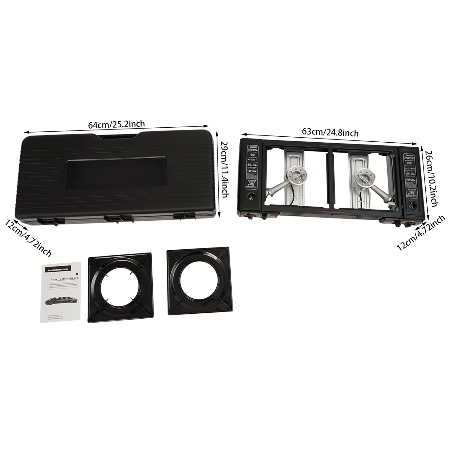 2-burner portable camping stove by S And B Enterprise with auto ignition, 2.5KW, baking tray and carrying case