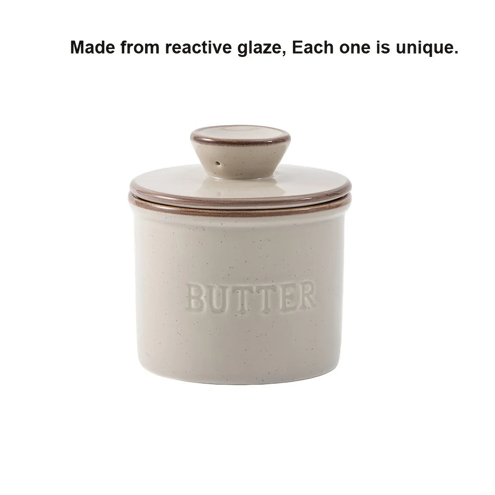1pc ceramic yellow oil tank, unique kiln turned ceramic butter dish with lid, countertop butter storage tank