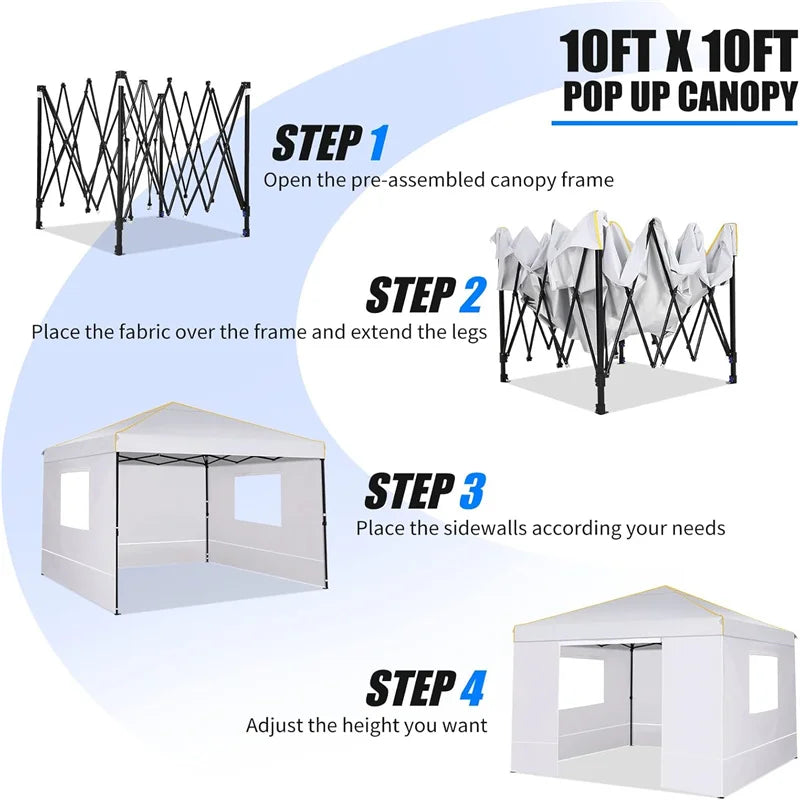 10x10ft pop-up canopy gazebo by S And B Enterprise with white sidewalls and mosquito-net panels.