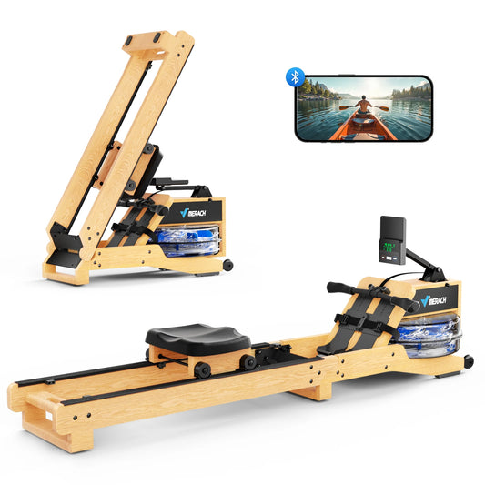 MERACH Water Rowing Machine Oak Wood Rower With App