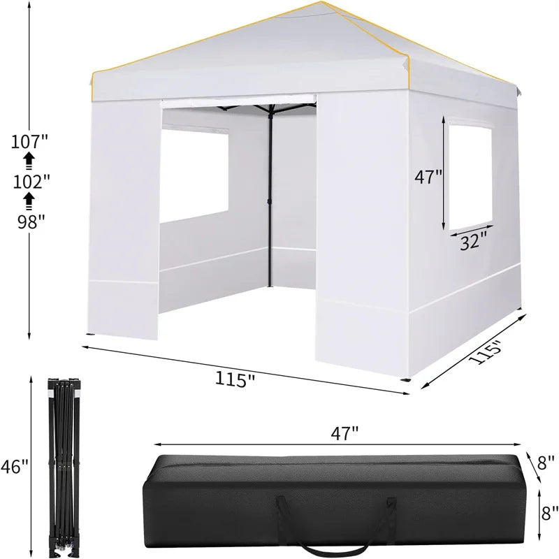 Pop-up canopy tent by S And B Enterprise, 10x10ft white with sidewalls and mosquito net; carry bag included, 2-item set