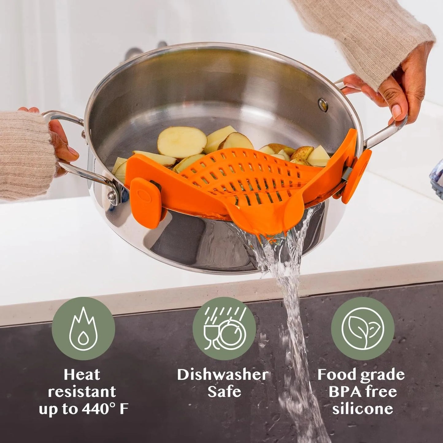 Clip On Silicone Strainer For Pots And Pans Adjustable