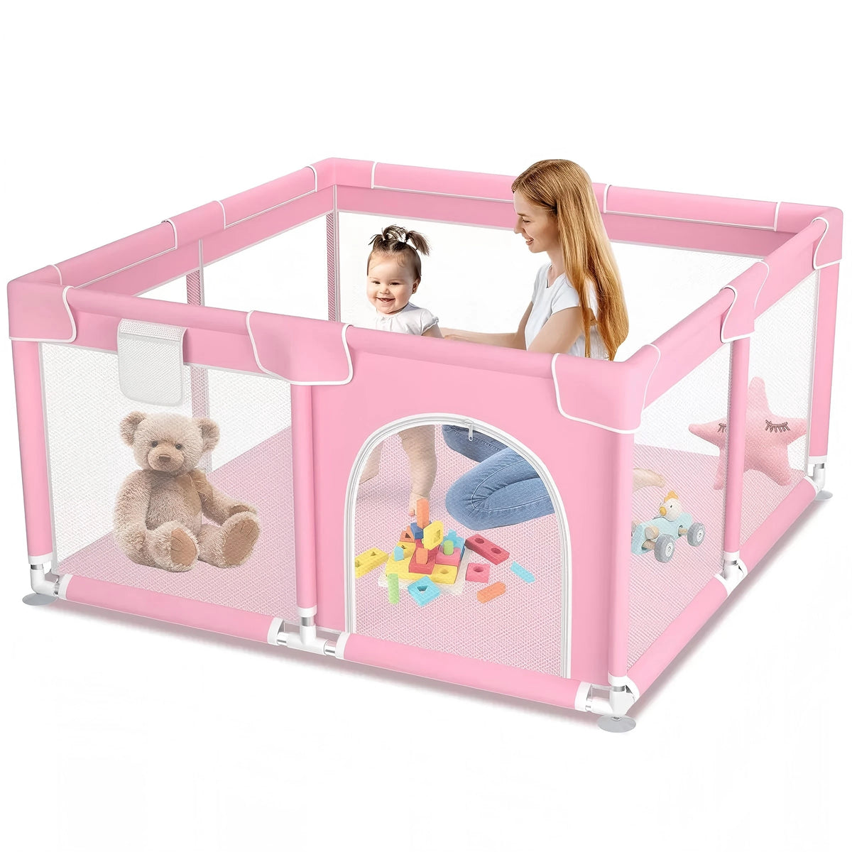 Baby playpen by S And B Enterprise, pink extra-large indoor/outdoor play yard with 360° visibility for toddlers.