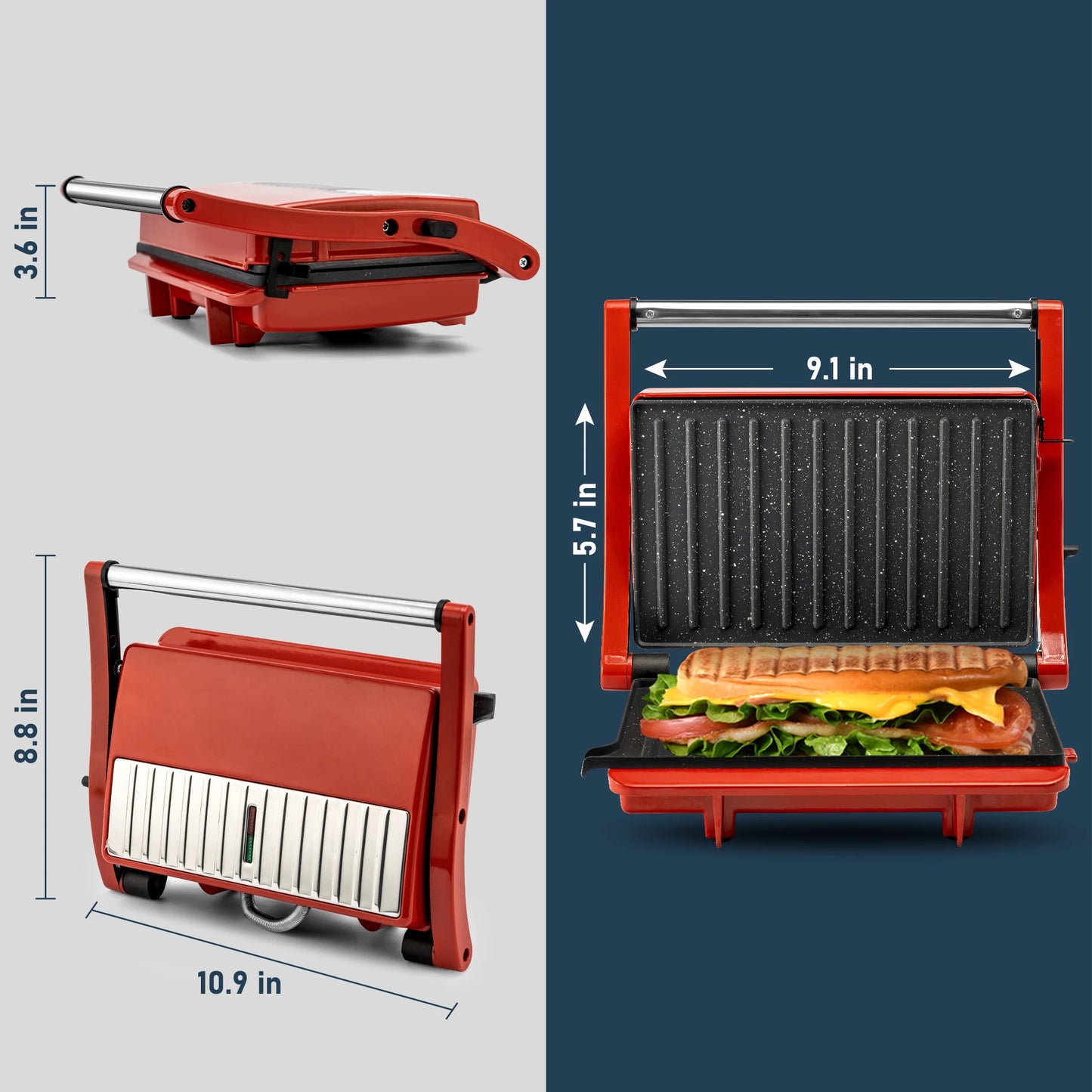 Suslas Cooking 1000W Panini Press Grill Nonstick Plates 2 Slice by S And B Enterprise