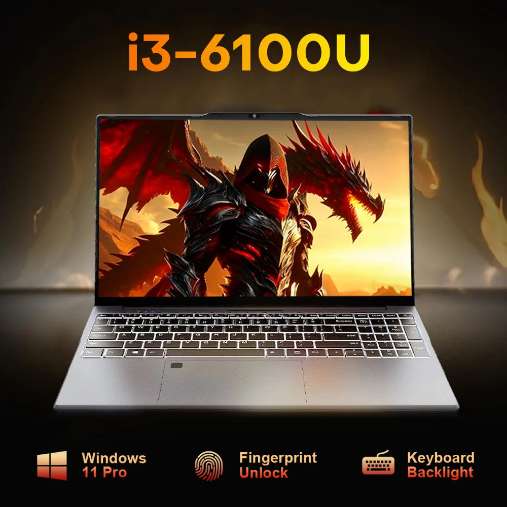 New Ultra Slim Laptop, silver with Windows 11 Pro, fingerprint unlock, backlit keyboard.