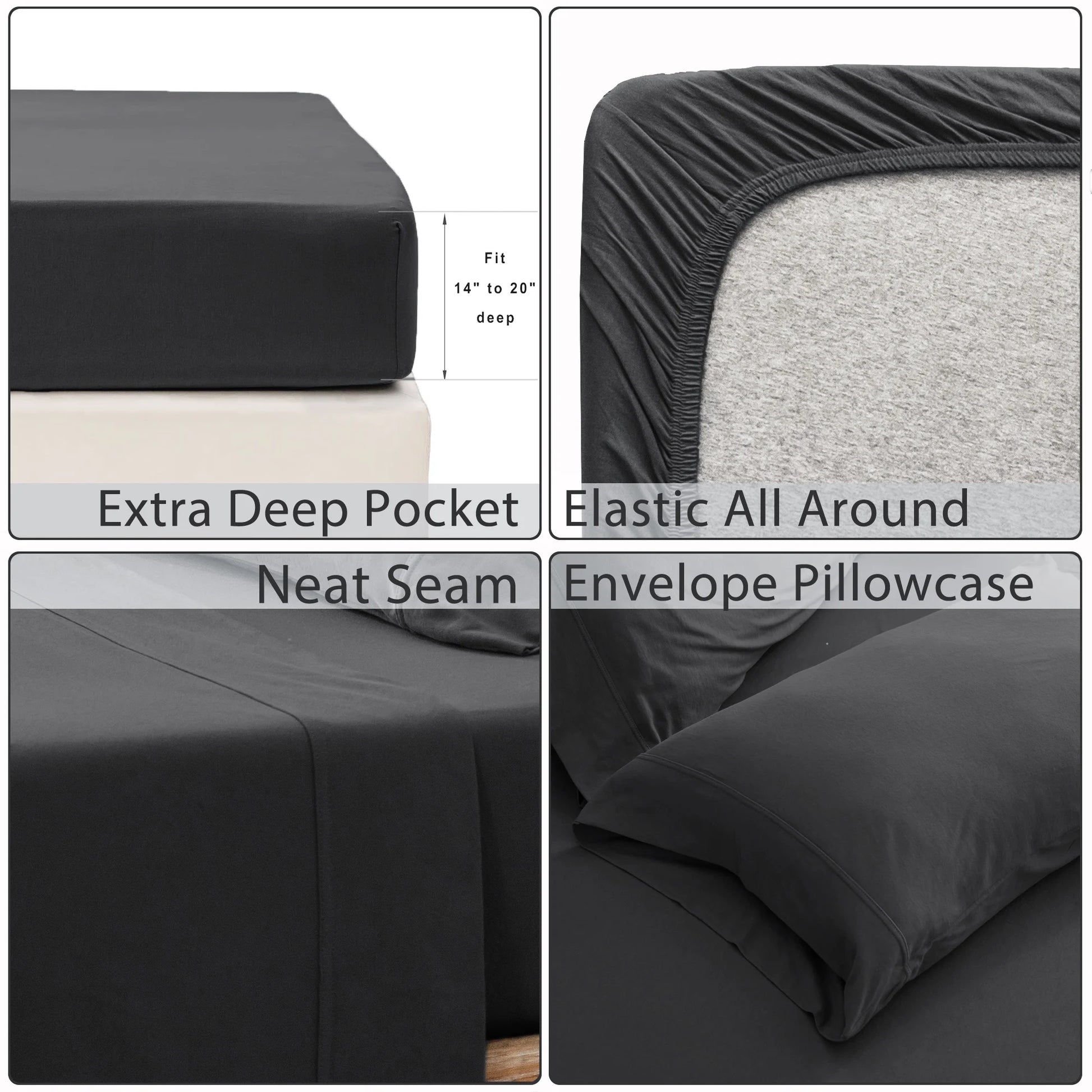 4-Piece 100% Cotton Jersey Knit Sheet Set – Ultra Soft & Breathable Bedding Set with Deep Pocket Fitted Sheet, Flat Sheet & 2 Pillowcases（Without Core） – Wrinkle Free, Machine Washable, Secure Fit & Cozy Comfort for A by S And B Enterprise