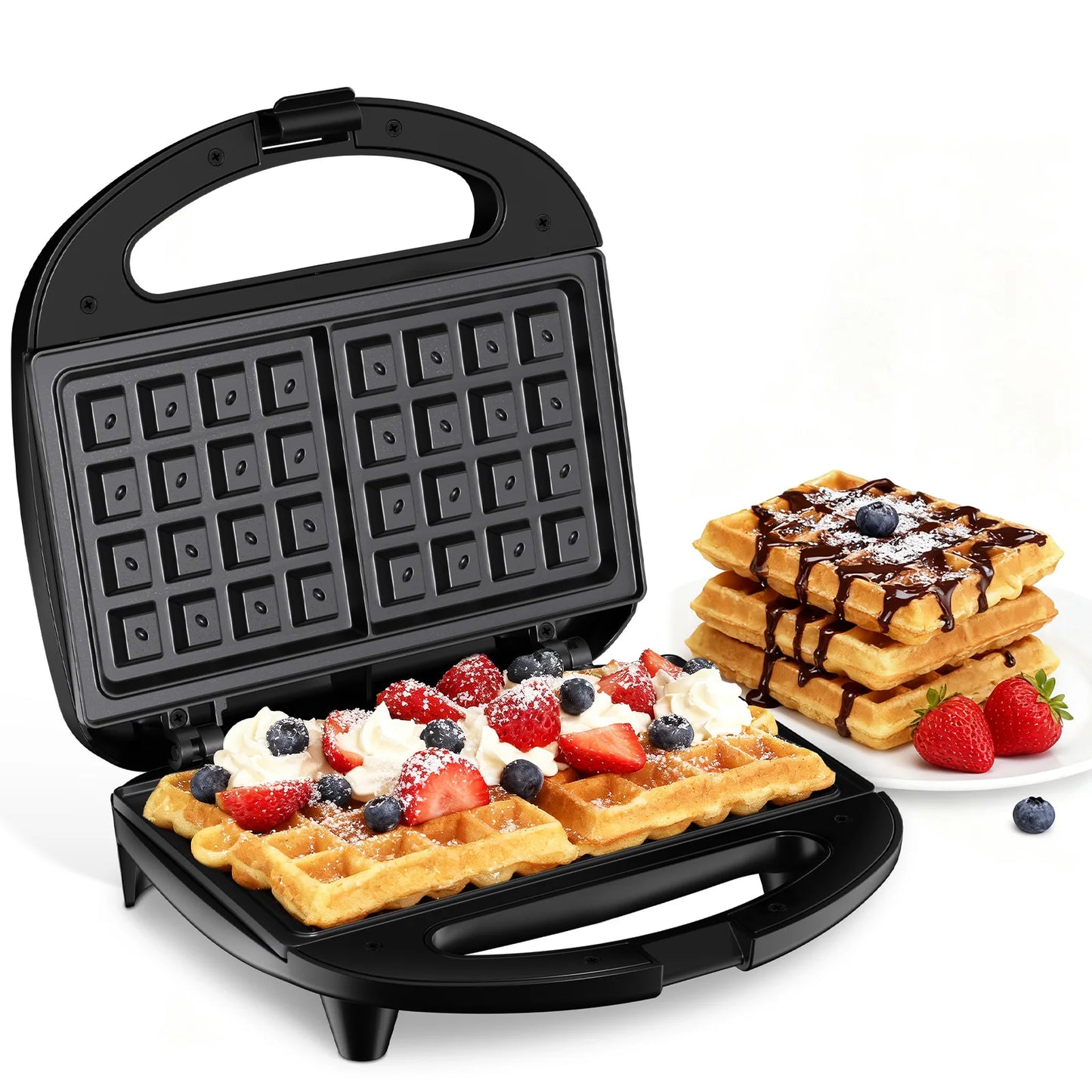Waffle Maker, 2 Slice Non-Stick Waffle Iron, Belgian Waffle Machine with Indicator Lights, PFOA Free, Perfect for Breakfast and Snacks, 750W by S And B Enterprise