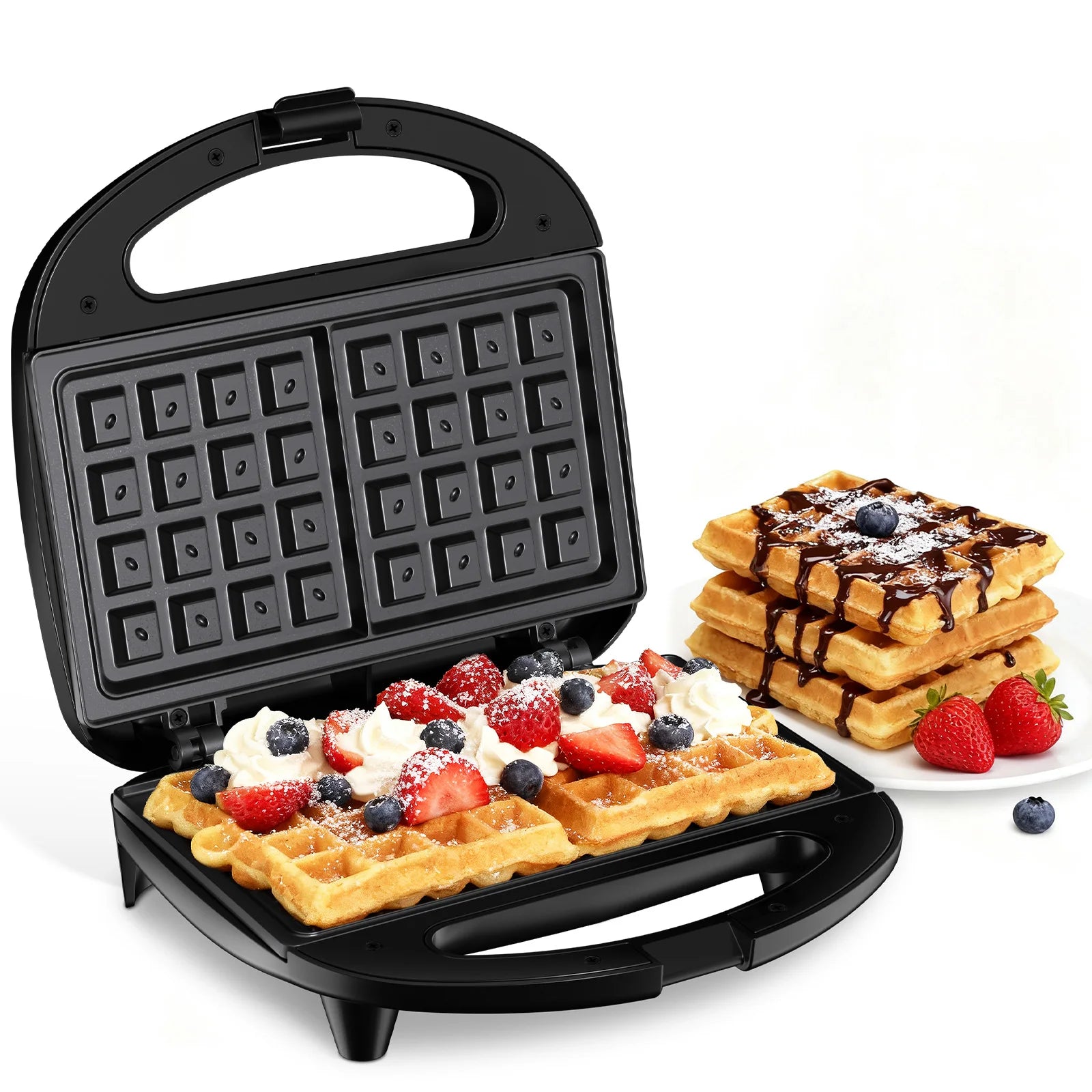 Waffle Maker, 2 Slice Non-Stick Waffle Iron, Belgian Waffle Machine with Indicator Lights, PFOA Free, Perfect for Breakfast and Snacks, 750W by S And B Enterprise