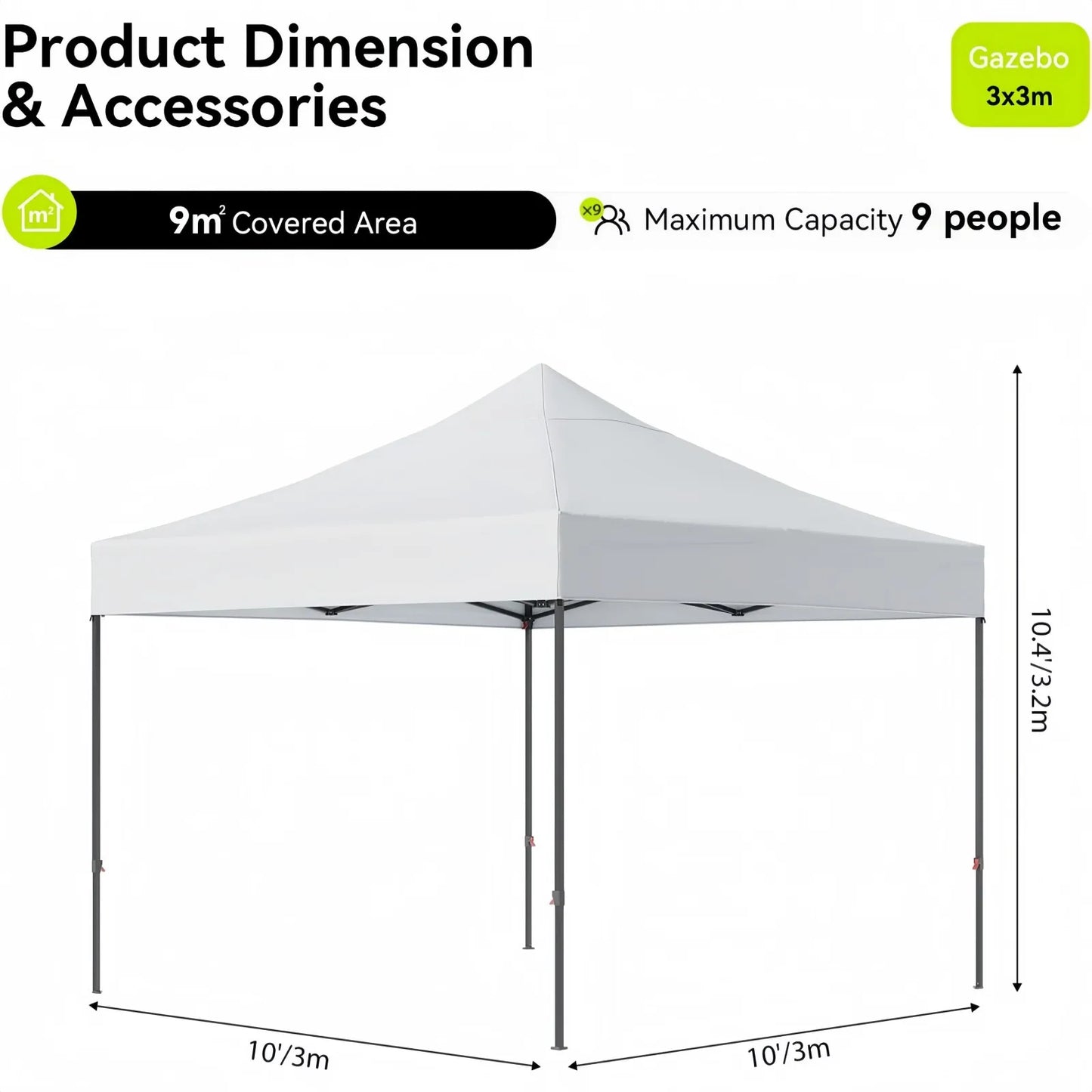 Aoxun 3x3m Pop Up Gazebo Tent Waterproof UV50+ Folding Canopy with Sand Bags & Carry Bag Outdoor Party Tent for Camping Beach Wedding by S And B Enterprise