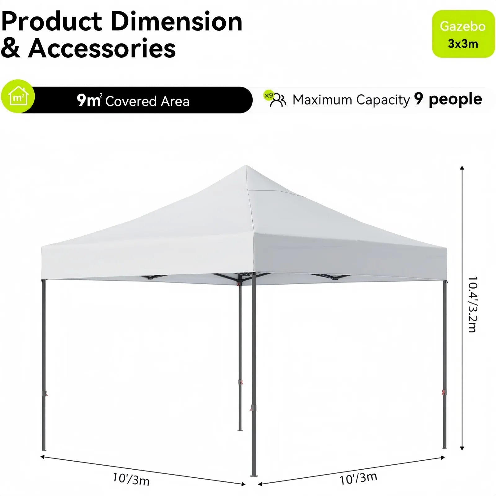 Aoxun 3x3m Pop Up Gazebo Tent Waterproof UV50+ Folding Canopy with Sand Bags & Carry Bag Outdoor Party Tent for Camping Beach Wedding by S And B Enterprise