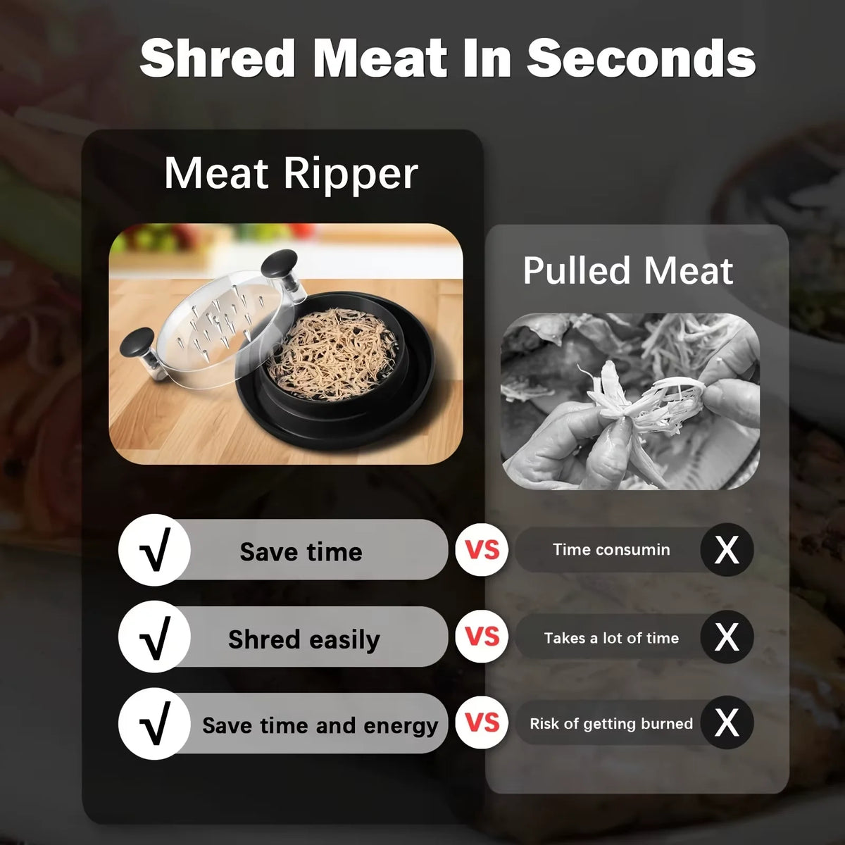 Meat Ripper by S And B Enterprise with transparent lid atop a black base shredding chicken into threads