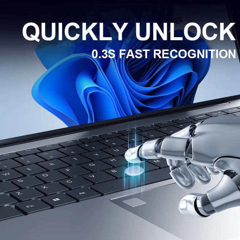 Gaming laptop by S And B Enterprise, 15.6-inch silver with fingerprint unlock.