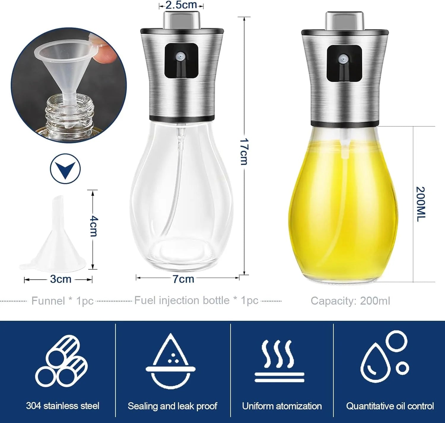 Oil Sprayer For Cooking 200ML Olive Oil Fine Mist Spray Bottle Stainless Steel Dispenser For Air Fryer Salad Baking by S And B Enterprise