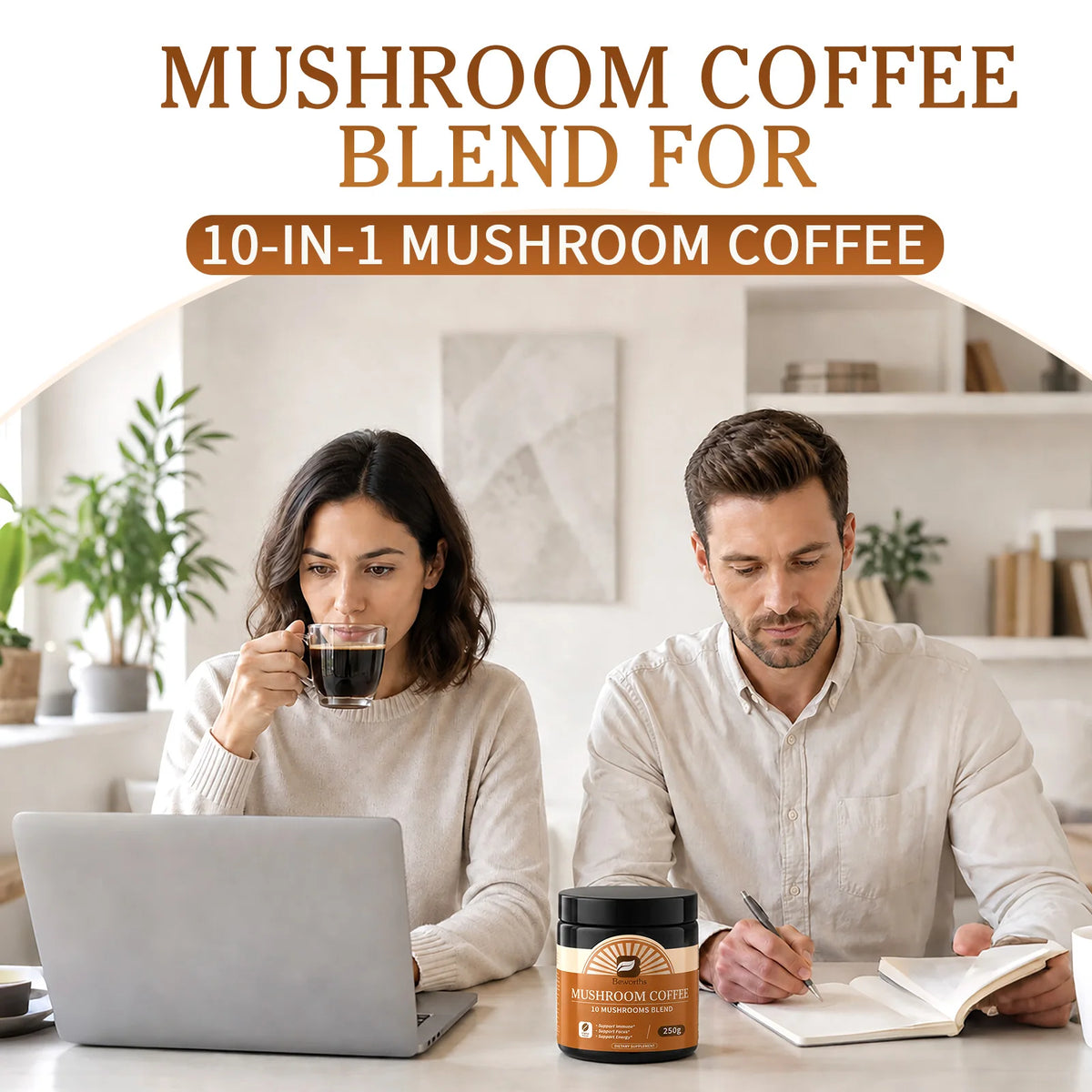 Organic Lion’s Mane mushroom coffee jar by S And B Enterprise, 10-mushroom blend with reishi and cordyceps