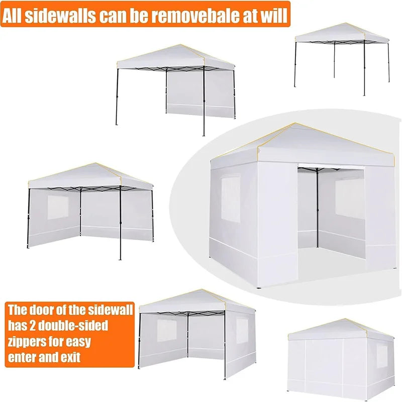 S And B Enterprise 10x10 ft pop-up canopy tent with removable sidewalls and mosquito net, white with yellow trim
