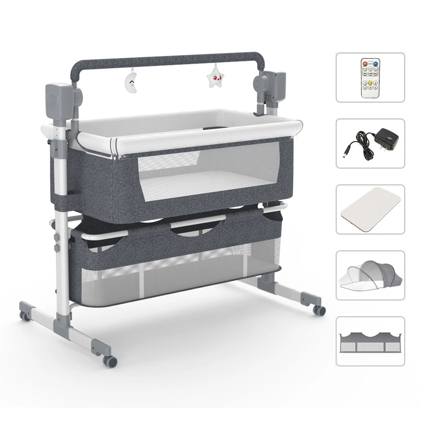 Baby Bassinet With Automatic Rocking And Bedside Sleeper