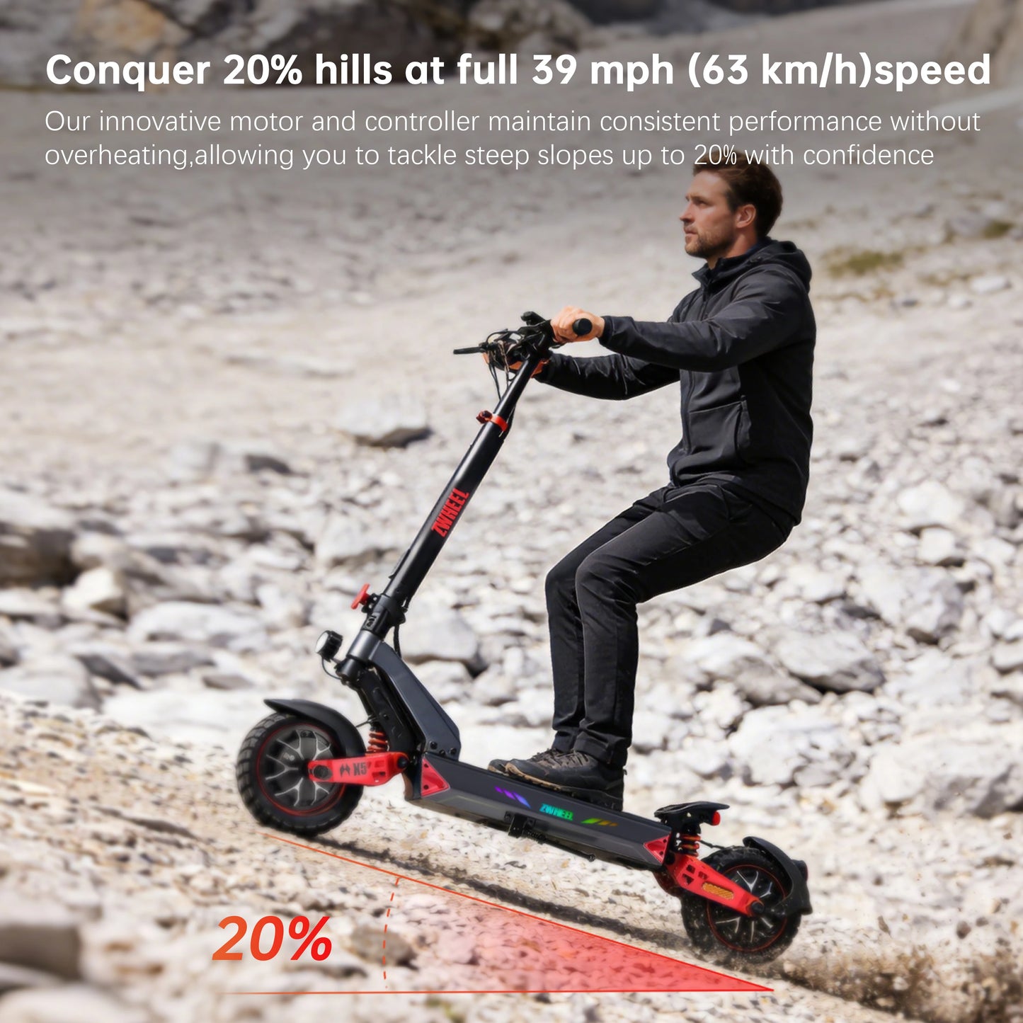ZWHEEL D3 Dual Motors Electric Scooter 2400W All-wheel Drive Max Speed 39 MPH Max Range 50 Miles 960Wh Battery 1000 Cycles Bluetooth Locking and Unlocking Anti-theft Protection TUYA Smart APP 10''Off-Road Tires Low Noise Perf