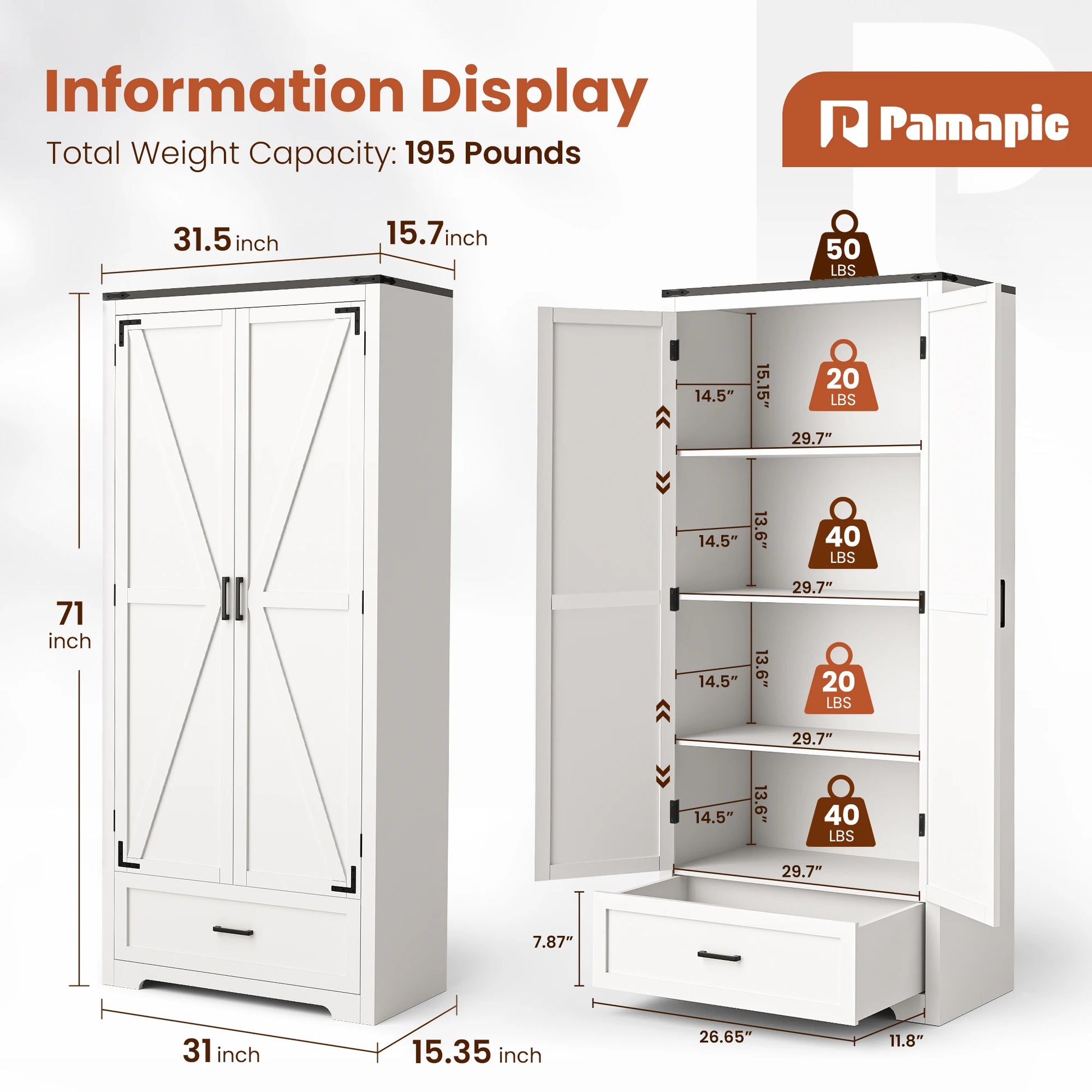 Farmhouse Kitchen Pantry Cabinet Wooden Storage With Drawers And Shelves by S And B Enterprise
