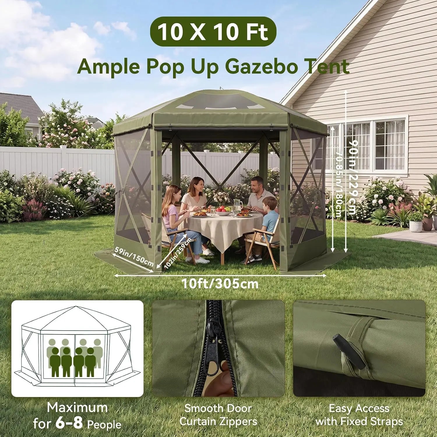 Aoxun 12x12ft olive-green pop-up gazebo tent with six mesh-screen panels and removable top for outdoor backyard camping