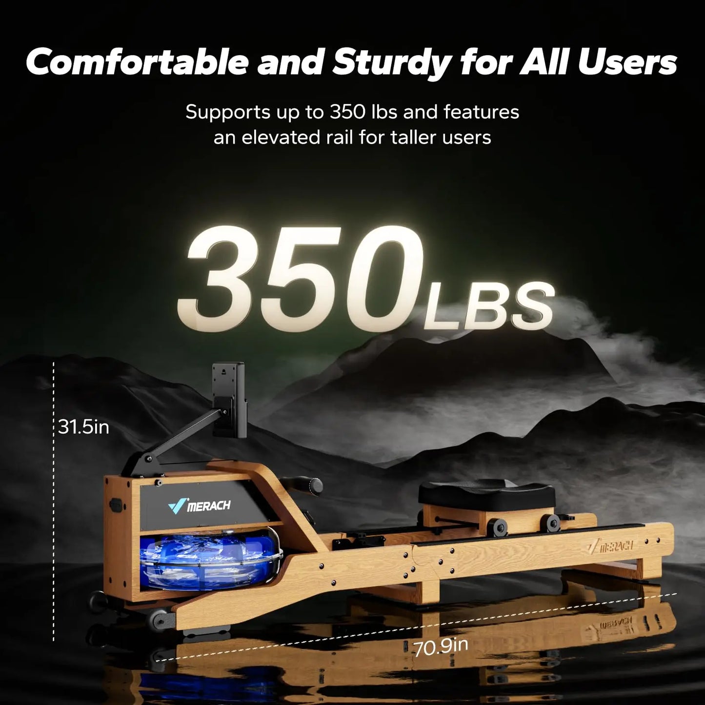 MERACH Water Rowing Machine Oak Wood Rower With App