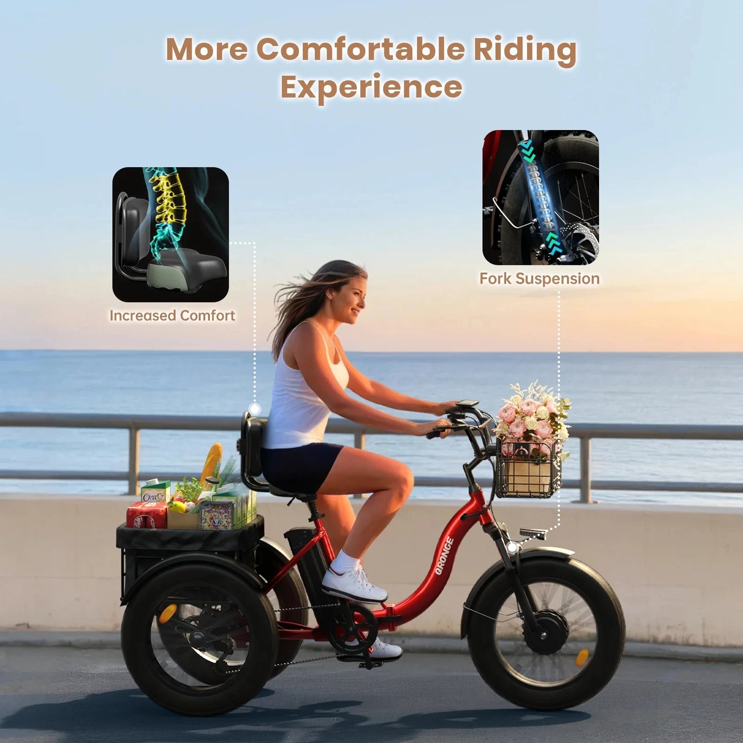 QRONGE Electric Bike For Adults 960W Peak Folding Tricycle